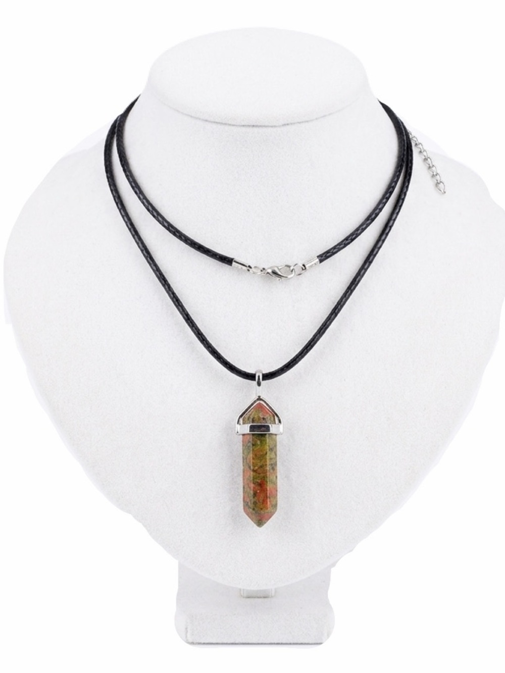 New Unakite Third Eye Chakra Leather Chain Artisan Stainless Steel Necklace